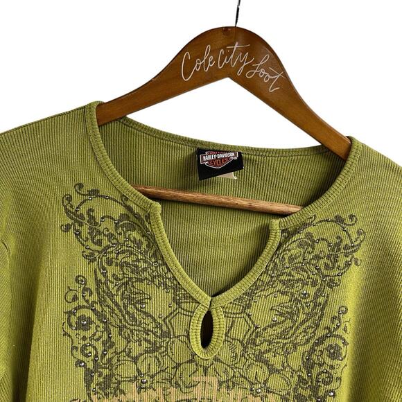 Harley Davidson Motorcycles Top Green WI Keyhole Fitted XL - Picture 2 of 7